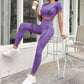 Seamless Striped Short-sleeved Trousers Yoga Suit