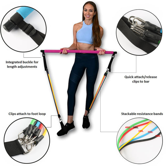 Portable Fitness Bar with Resistance Bands